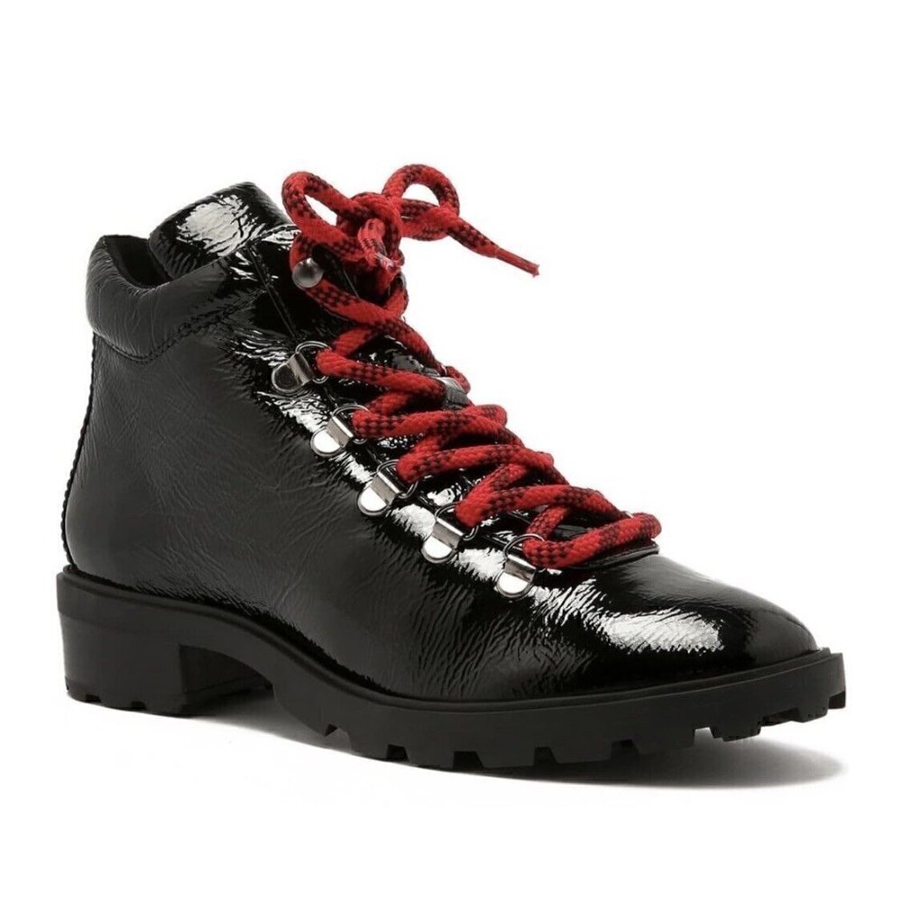 NEW Schutz Niceia Black Patent Leather Hiking Boots Booties Women's Size 6.5